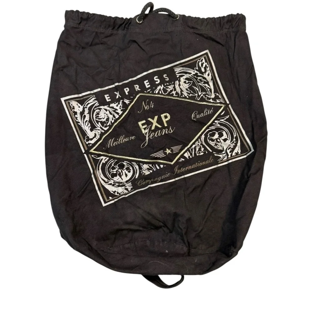 Vintage‎ Express Drawstring Duffle Bag Black Logo Cinch Sack Y2K
